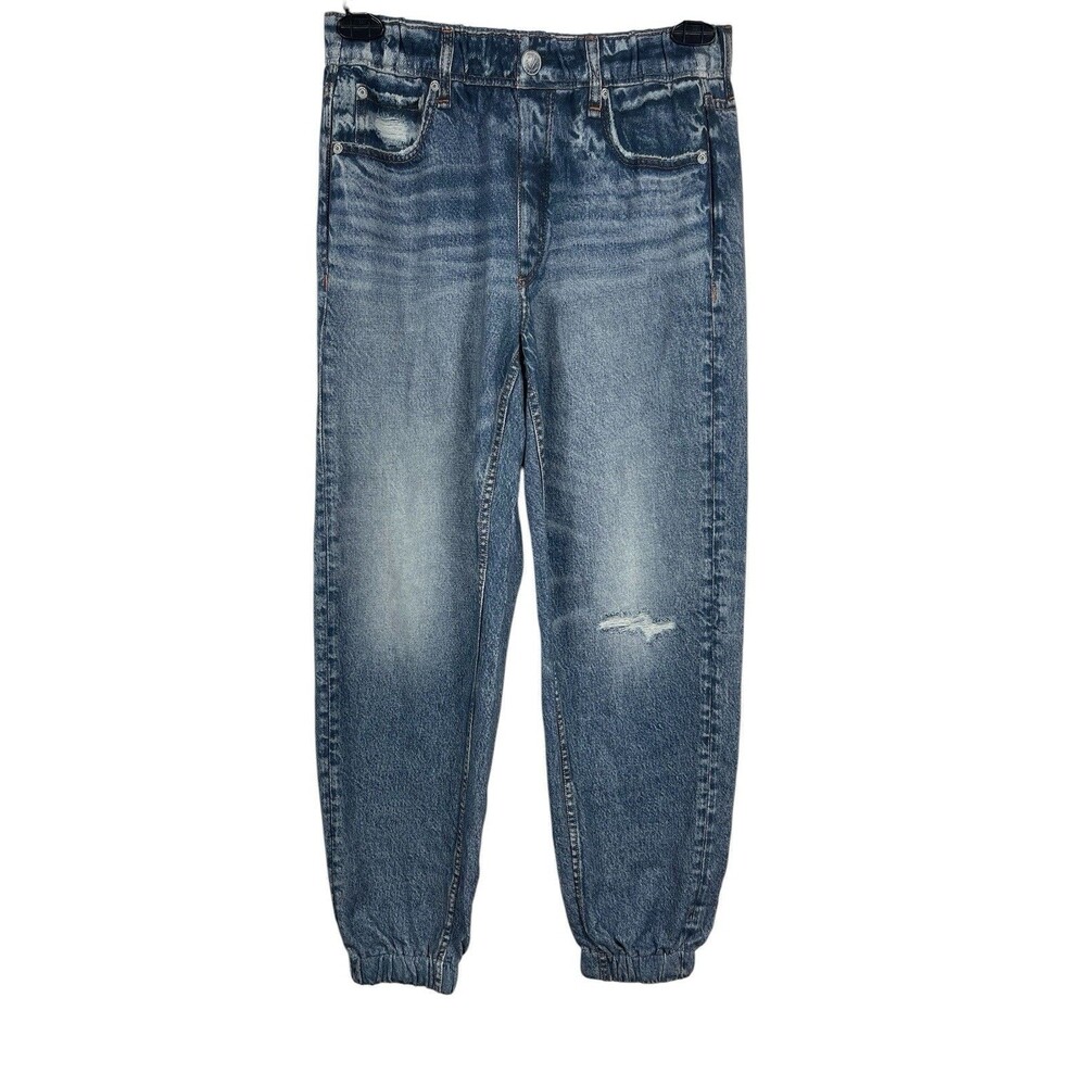 Rag & Bone Miramar Jogger Women M Blue Denim Print Pants Distressed MSRP$155 NWT